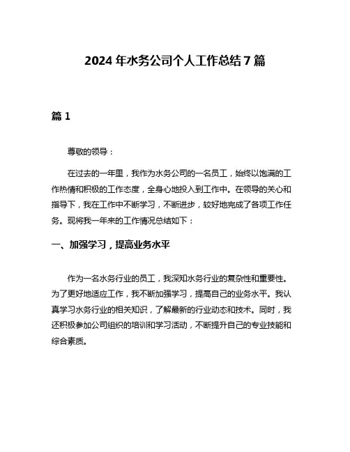 2024年水务公司个人工作总结7篇