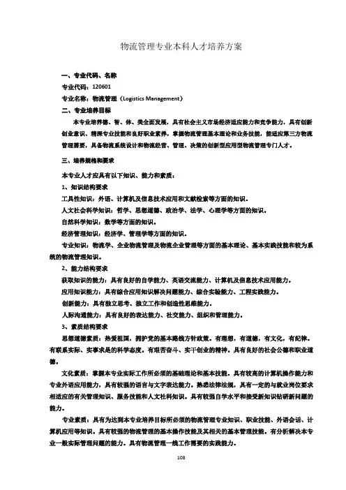 物流管理专业本科人才培养方案