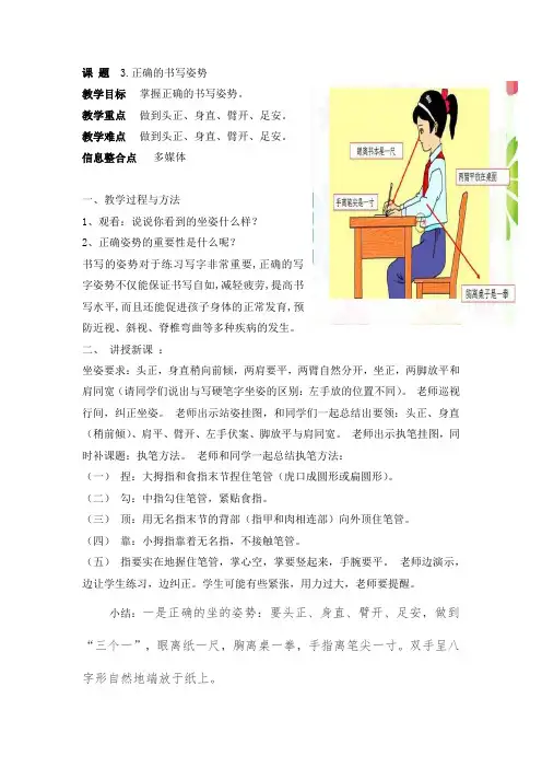 正确的书写姿势(教案) 小学生书法