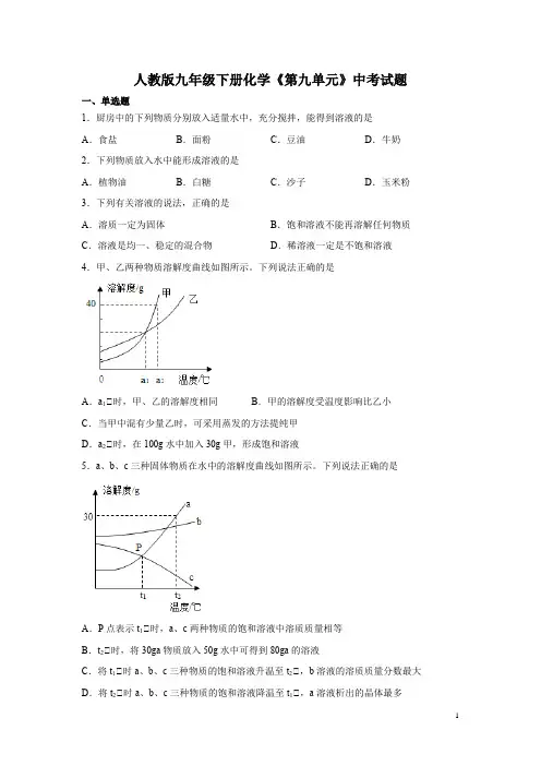 人教版九年级下册化学《第九单元》中考试题