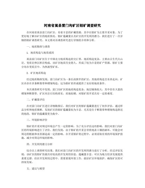 河南省嵩县雷门沟矿区钼矿调查研究