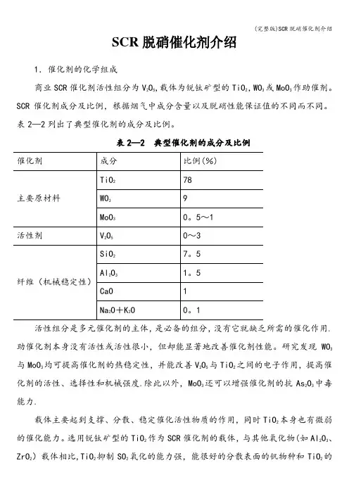 (完整版)SCR脱硝催化剂介绍