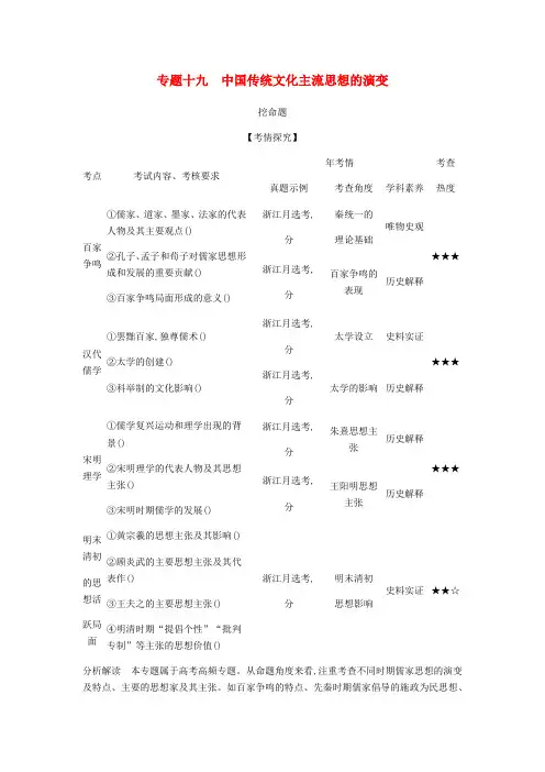 2020版高考历史一轮总复习专题十九中国传统文化主流思想的演变教师用书含解析