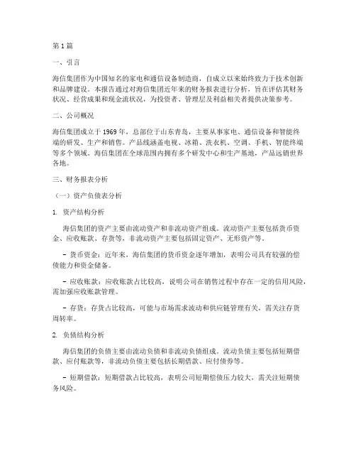 海信集团财务分析报告(3篇)