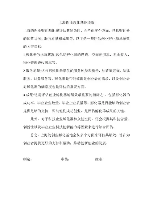 上海创业孵化基地绩效