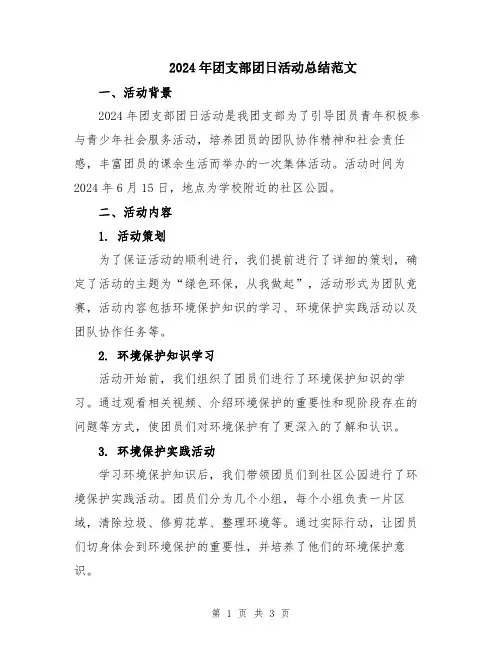 2024年团支部团日活动总结范文