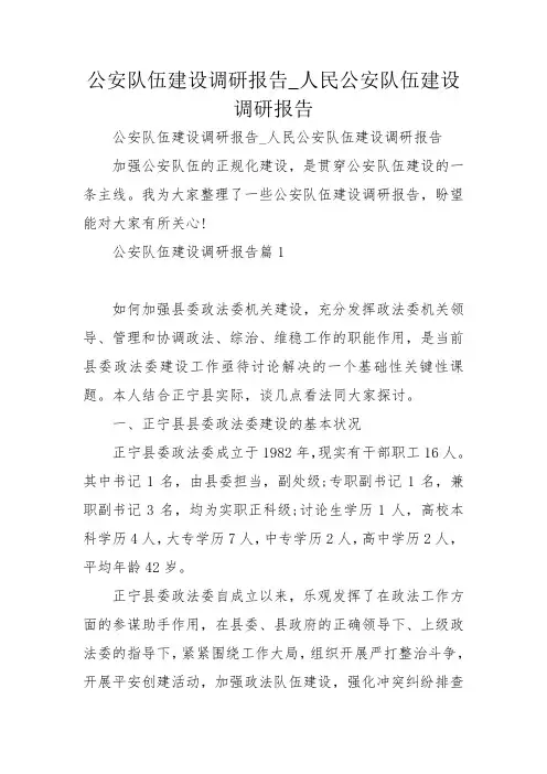 公安队伍建设调研报告_人民公安队伍建设调研报告