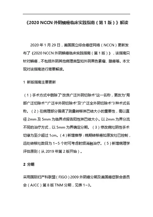 《2020 NCCN外阴鳞癌临床实践指南(第1版)》解读