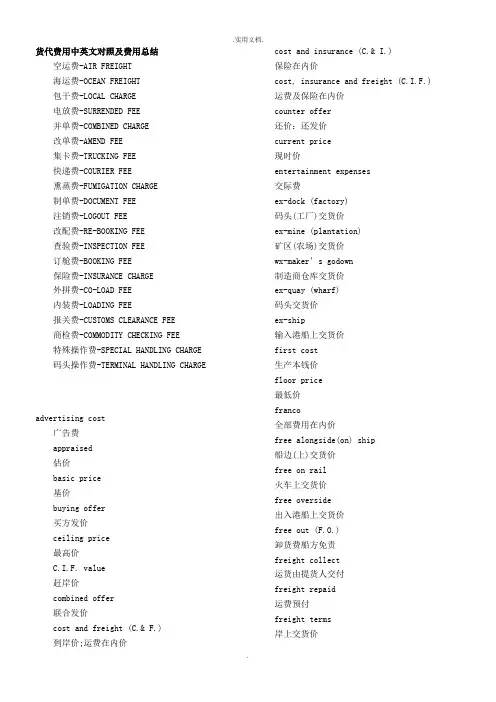 外贸出口货代费用中英文详解