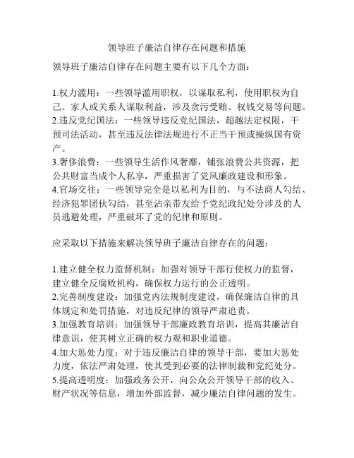 领导班子廉洁自律存在问题和措施