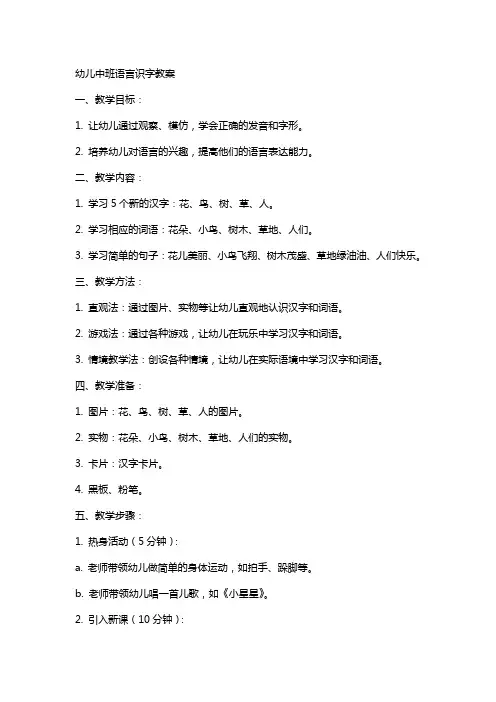 幼儿中班语言识字教案