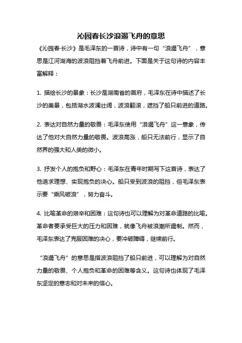沁园春长沙浪遏飞舟的意思