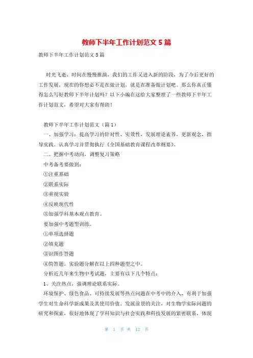 教师下半年工作计划范文5篇