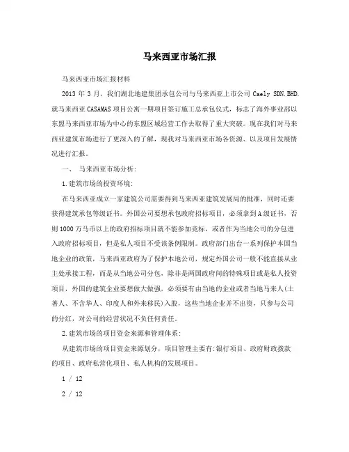 马来西亚市场汇报