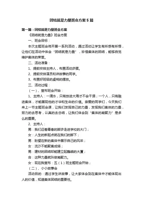 团结就是力量班会方案5篇