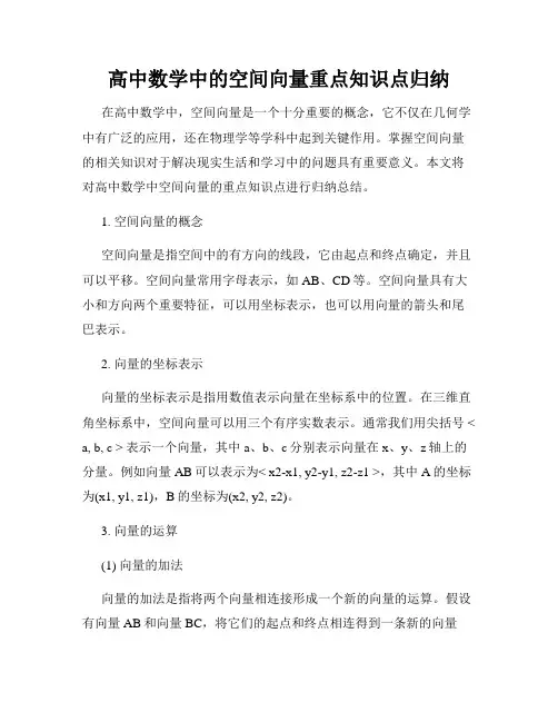 高中数学中的空间向量重点知识点归纳