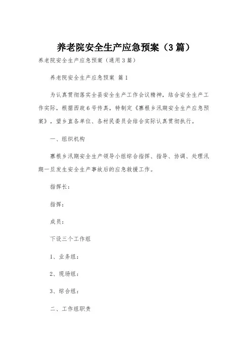 养老院安全生产应急预案(3篇)