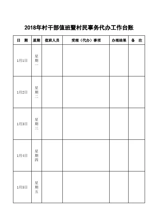 村民事务代办、值班6坐班值班台账(双面)