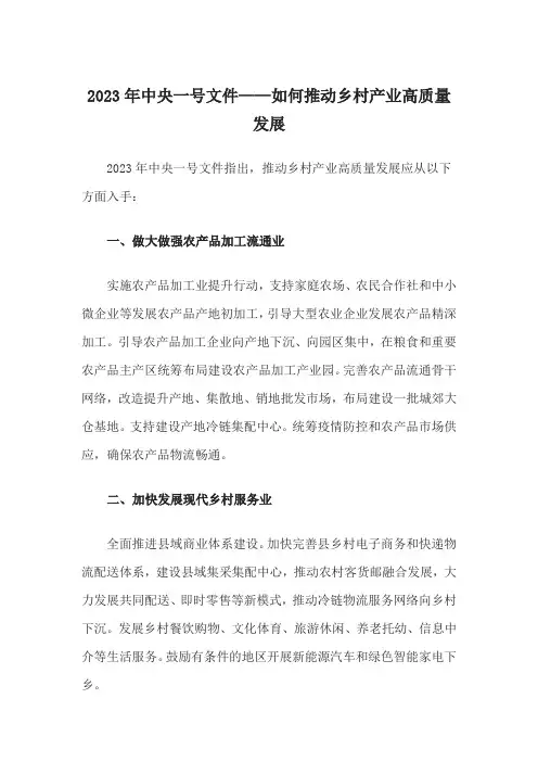 2023年中央一号文件——如何推动乡村产业高质量发展