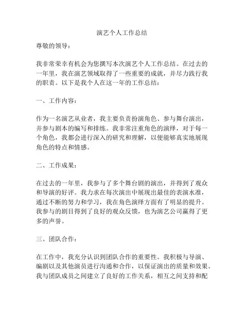 演艺个人工作总结