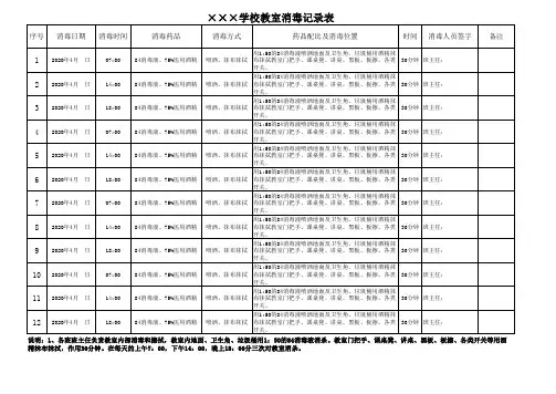 学校教室消毒记录表