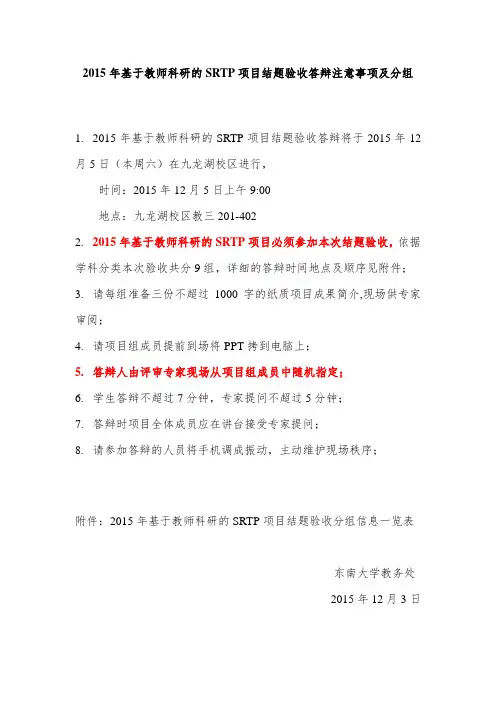 2014年基于教师科研的SRTP项目结题验收项目一览表(分组)