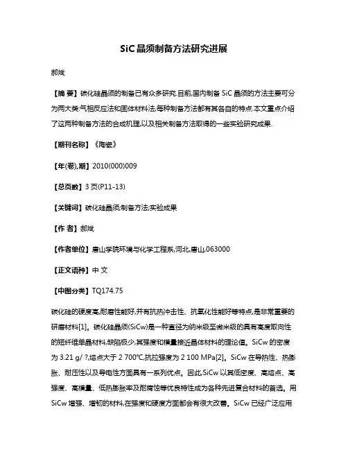 SiC晶须制备方法研究进展