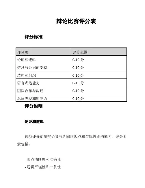 辩论比赛评分表
