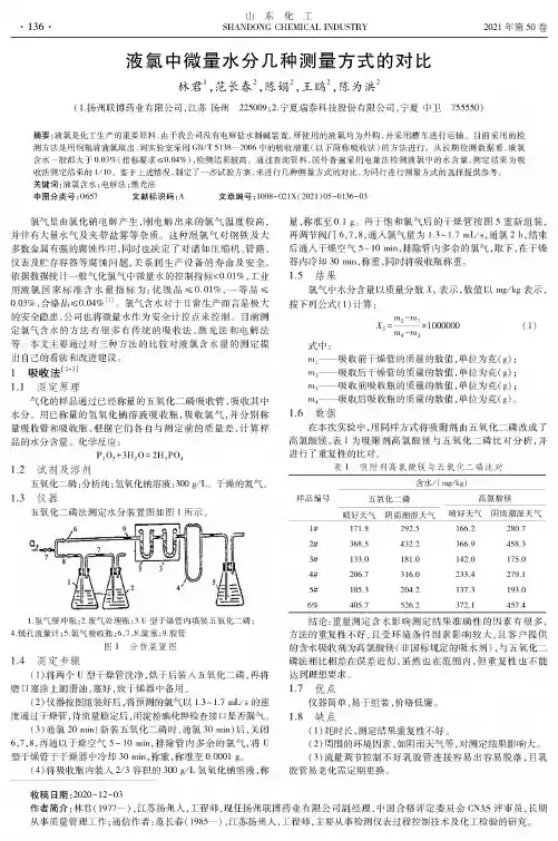 液氯中微量水分几种测量方式的对比