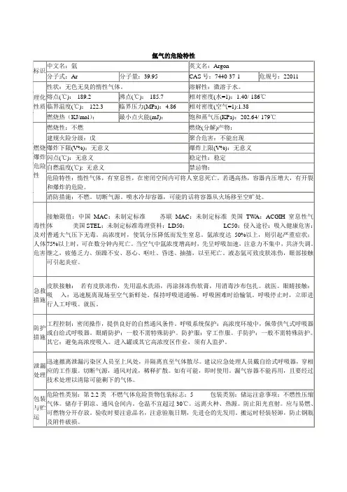 氩气的危险特性