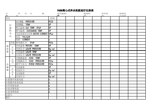 约克YK离心式冷水机组运行记录表