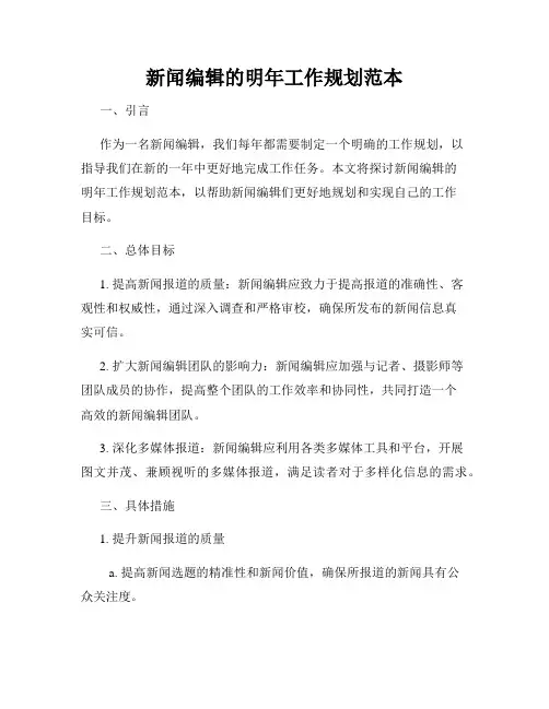 新闻编辑的明年工作规划范本