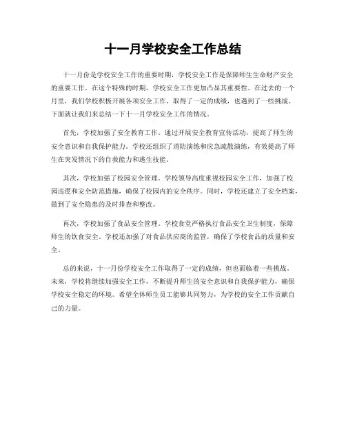 十一月学校安全工作总结