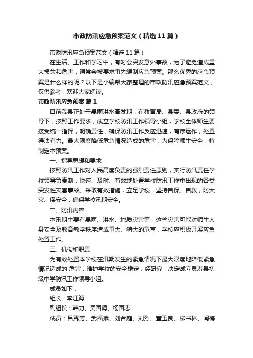 市政防汛应急预案范文（精选11篇）