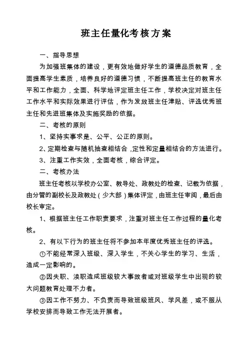 小学班主任工作量化考核表