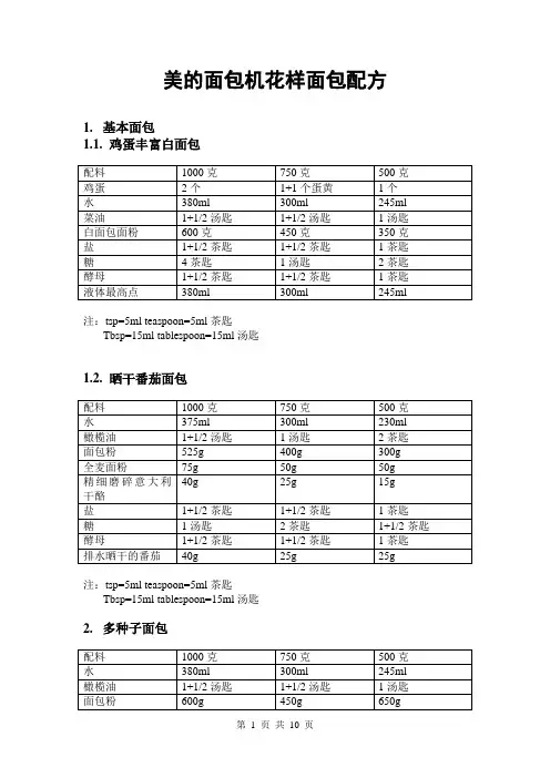 美的面包机花样面包配方