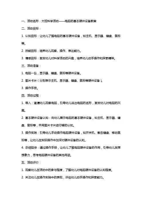 大班科学活动电脑的基本硬件设备教案