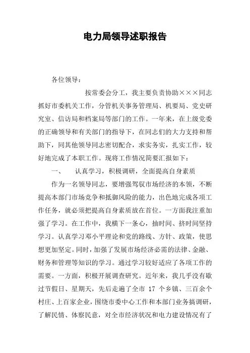 电力局领导述职报告
