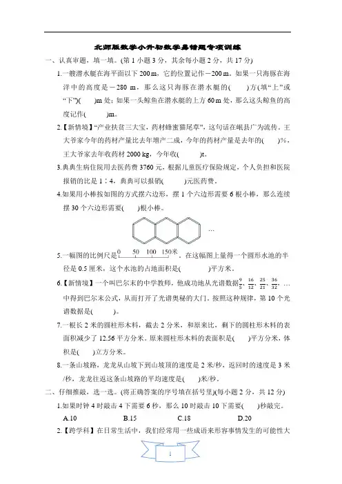 北师版数学小升初数学易错题专项训练含答案