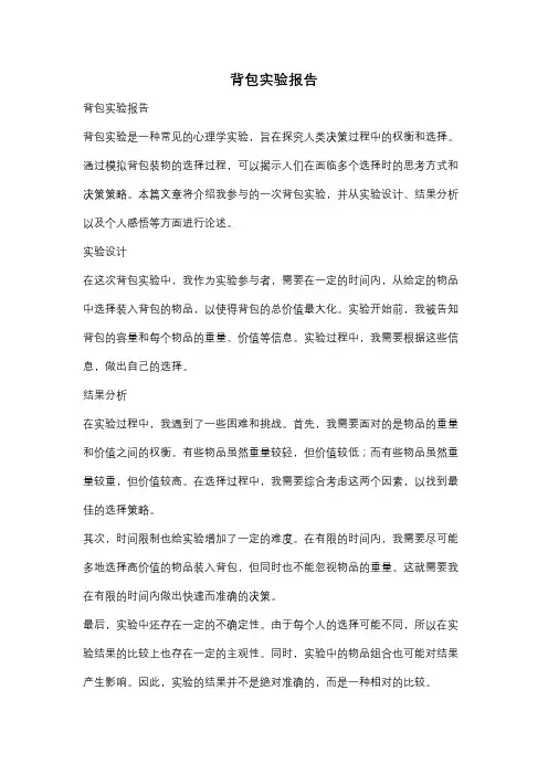 背包实验报告