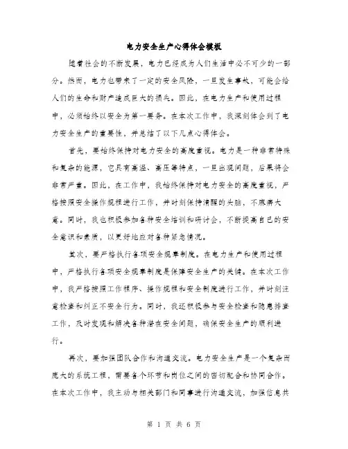 电力安全生产心得体会模板（三篇）