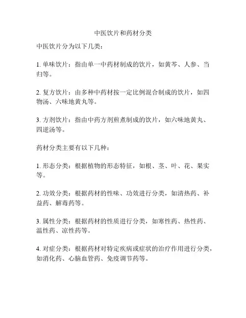 中医饮片和药材分类