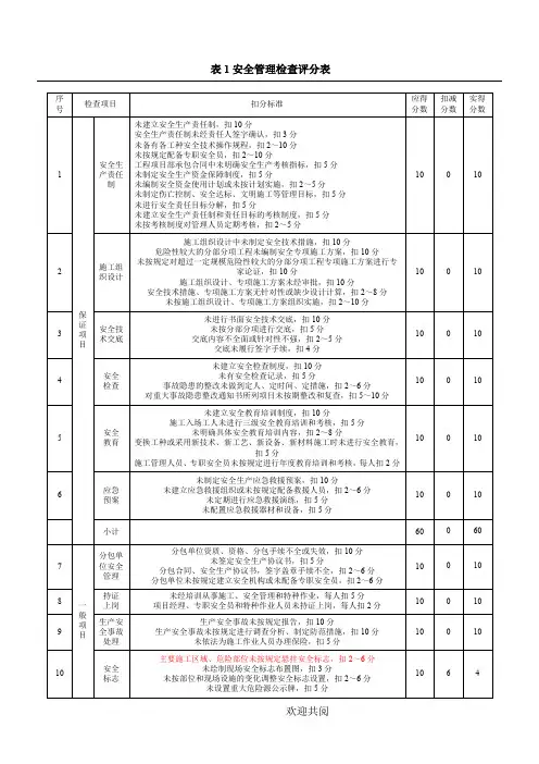 建筑施工安全检查标准评分表