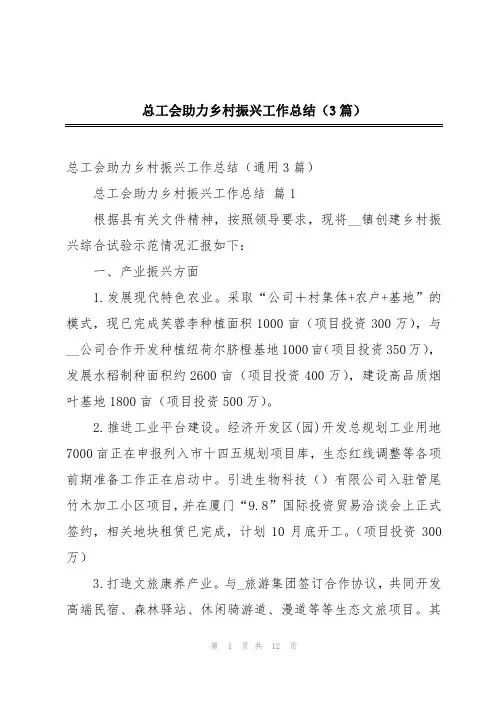 总工会助力乡村振兴工作总结(3篇)