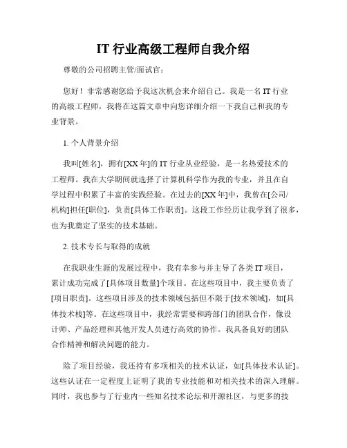 IT行业高级工程师自我介绍