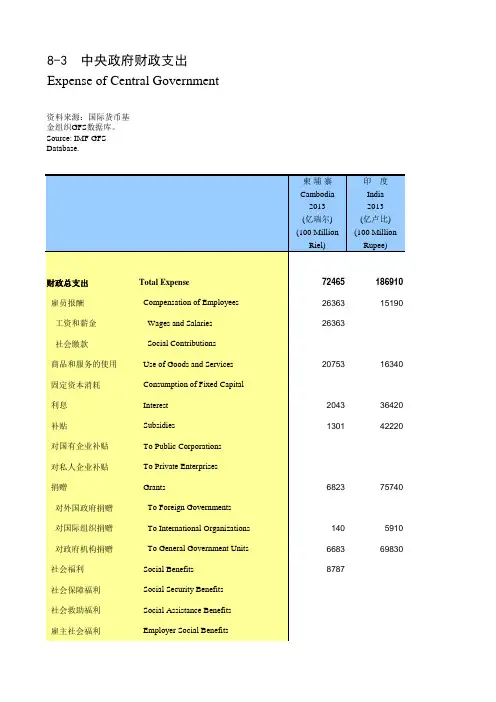 国际统计世界各国社会发展经济数据：8-3_中央政府财政支出
