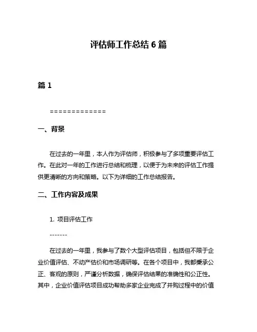 评估师工作总结6篇