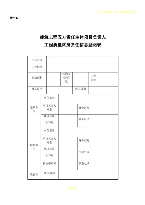 建筑工程五方责任主体项目负责人质量终身责任信息登记表