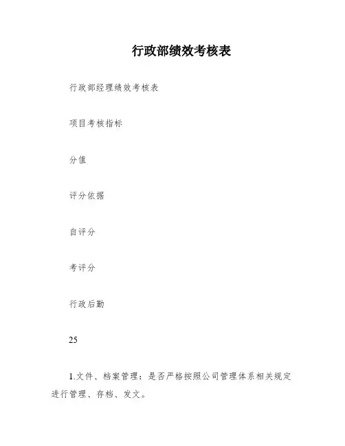 行政部绩效考核表