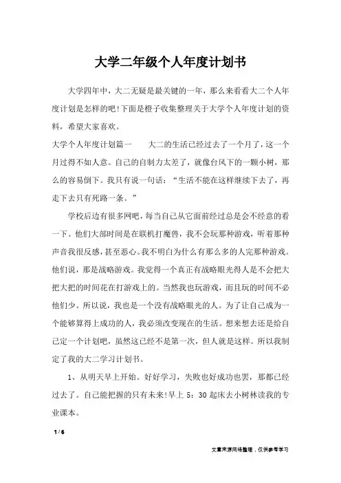 大学二年级个人年度计划书_工作计划